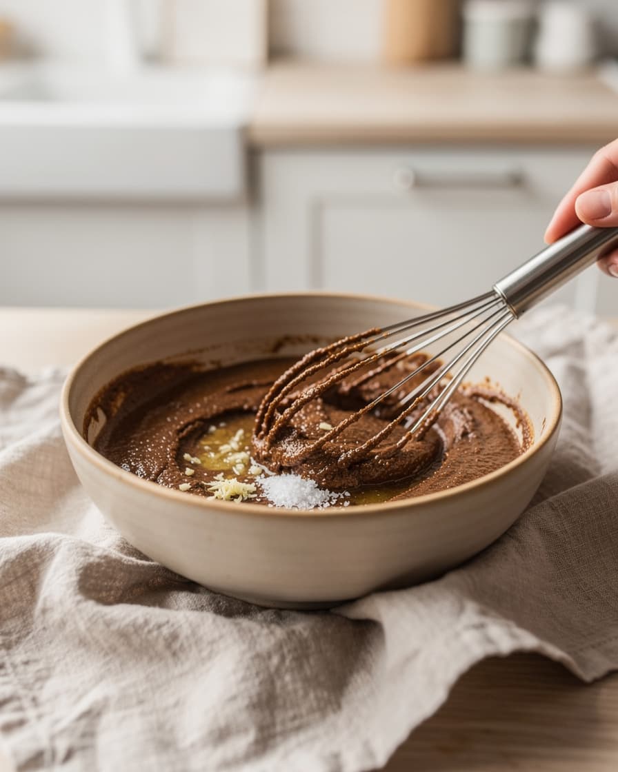 Steg 1: Rör ihop tahini, pressad citronsaft, riven vitlök och salt i en skål. Blandningen tjocknar och blir grynig — det ska den.