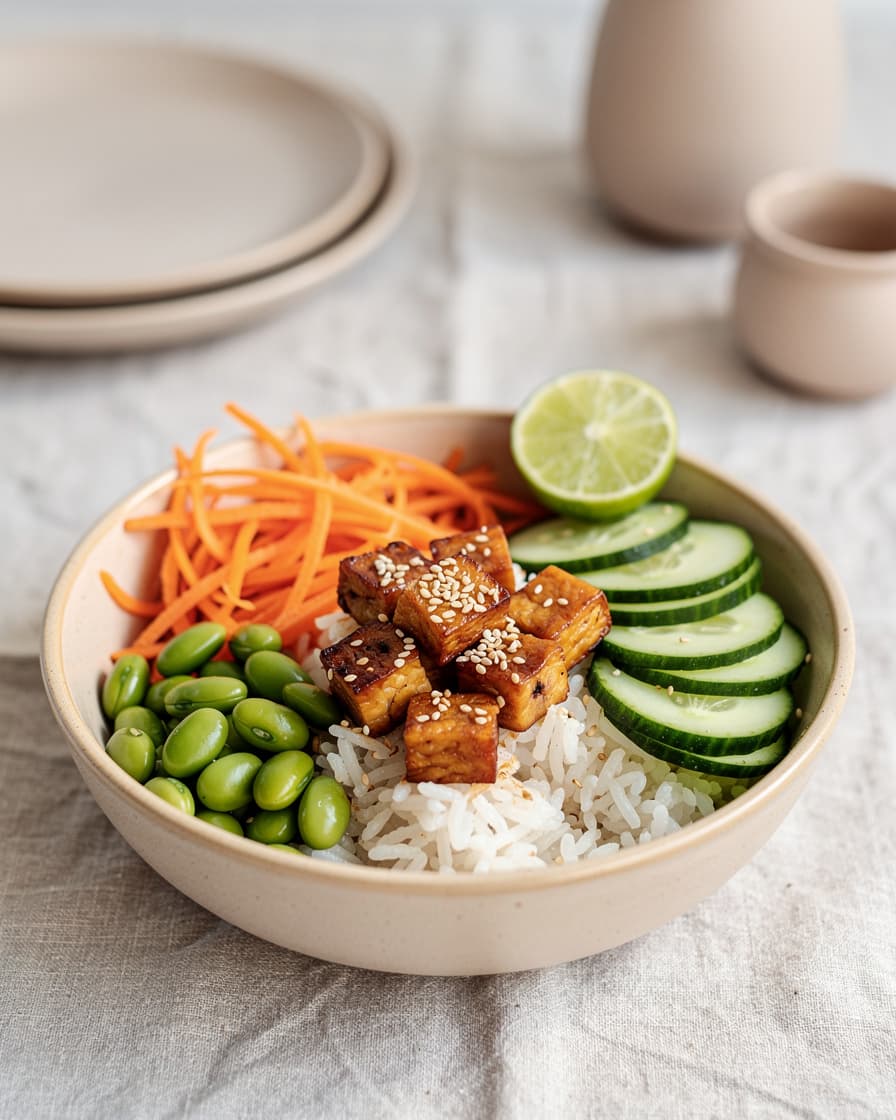 Foto: Tempehbowl med jasminris och sesam