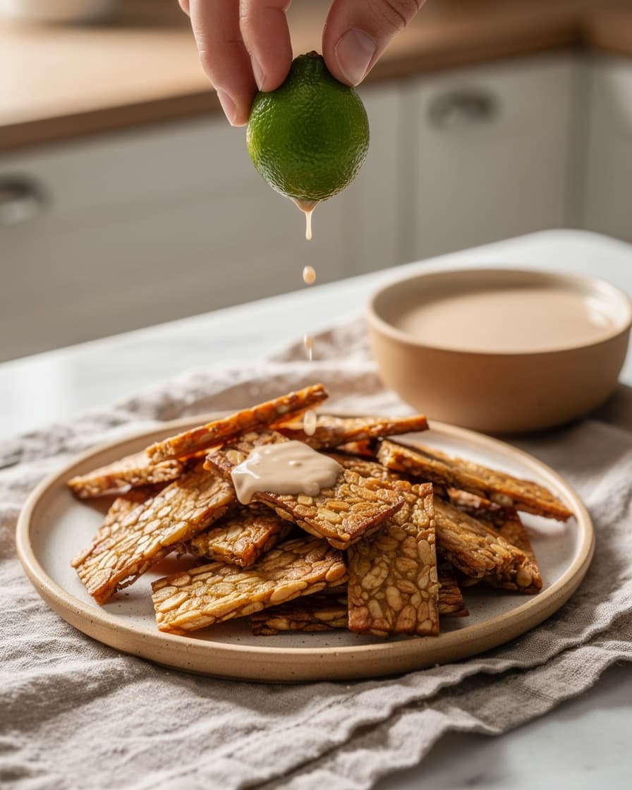 Steg 5: Pressa över lime direkt när chipsen kommer ur ugnen och servera med tahinidippen.