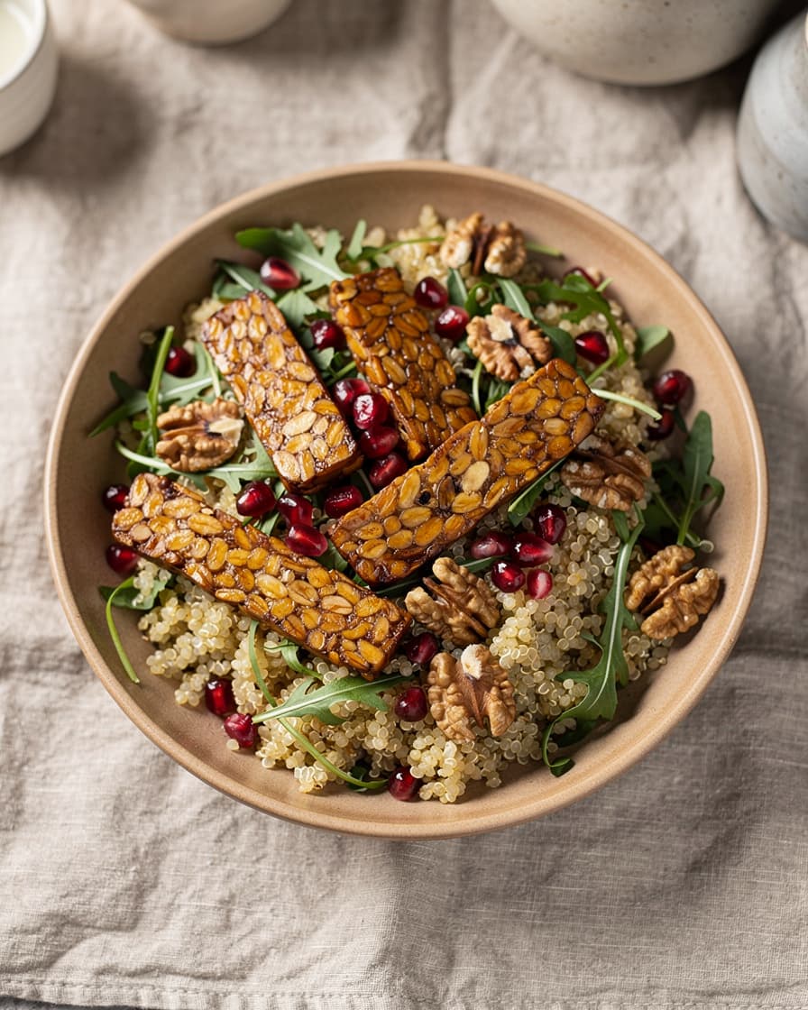 Foto: Marinerad tempehsallad med quinoa och granatäpple