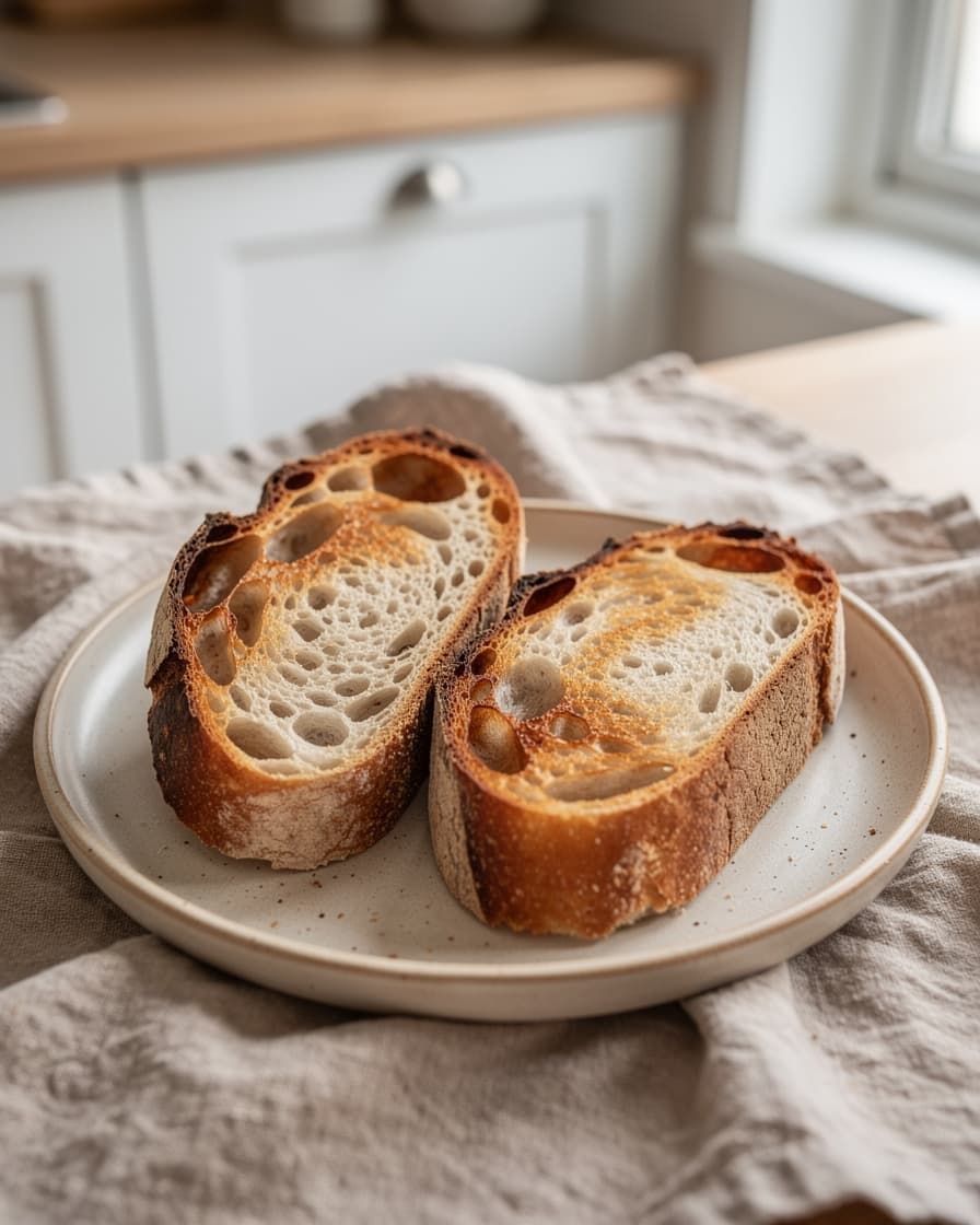 Steg 2: Rosta surdegsskivorna gyllene och knapriga.