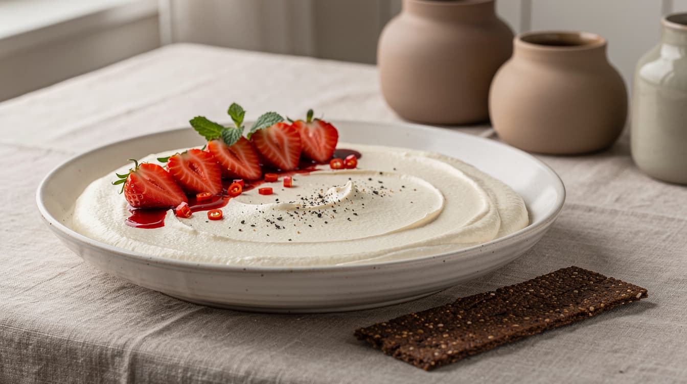 Foto: Vispad fetaost med varma jordgubbar och chilihonung