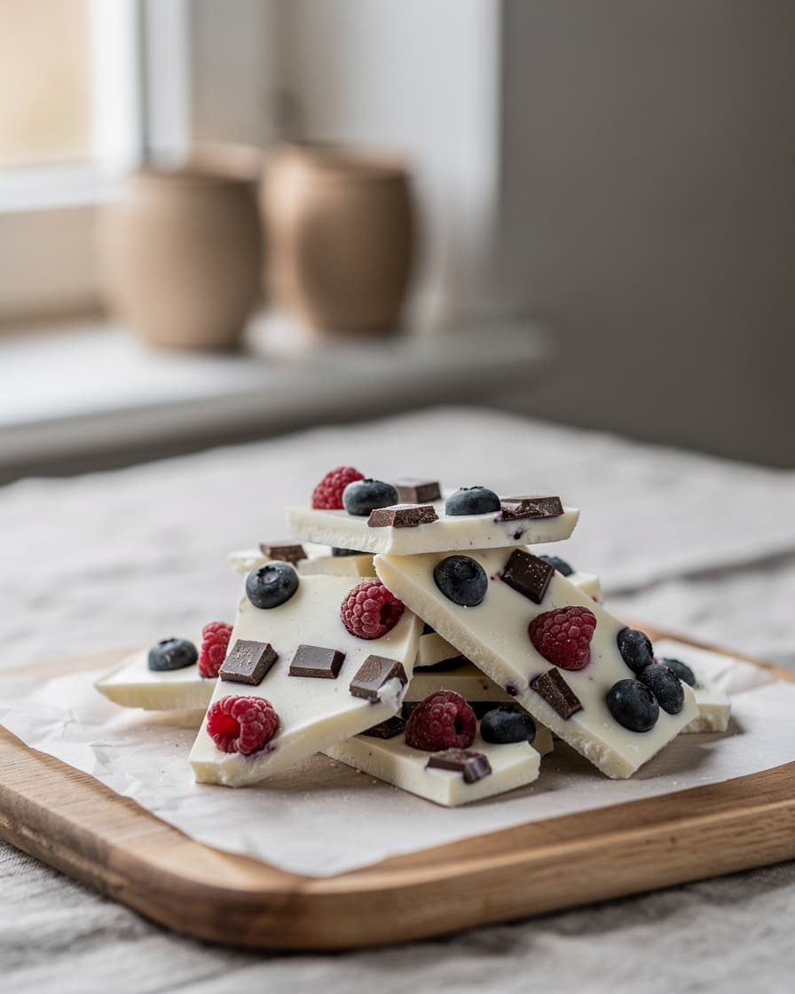 Foto: Yoghurtbark med bär och mörk choklad
