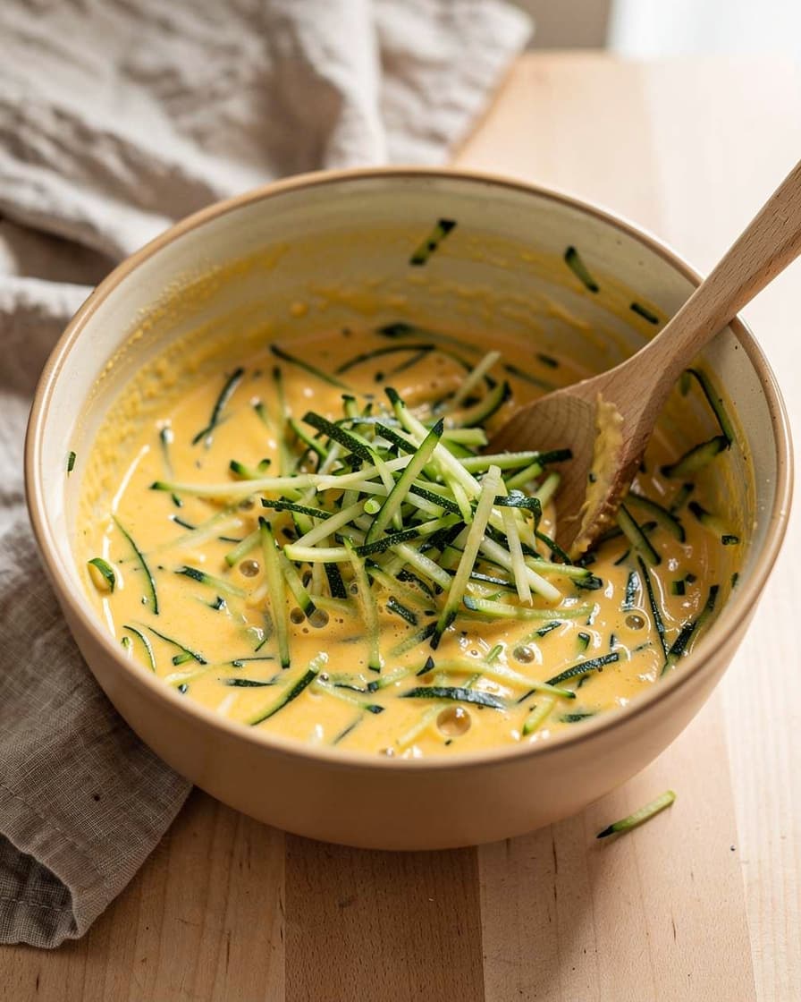 Steg 2: Vispa äggen med salt och peppar. Rör ner zucchini och skivad salladslök.