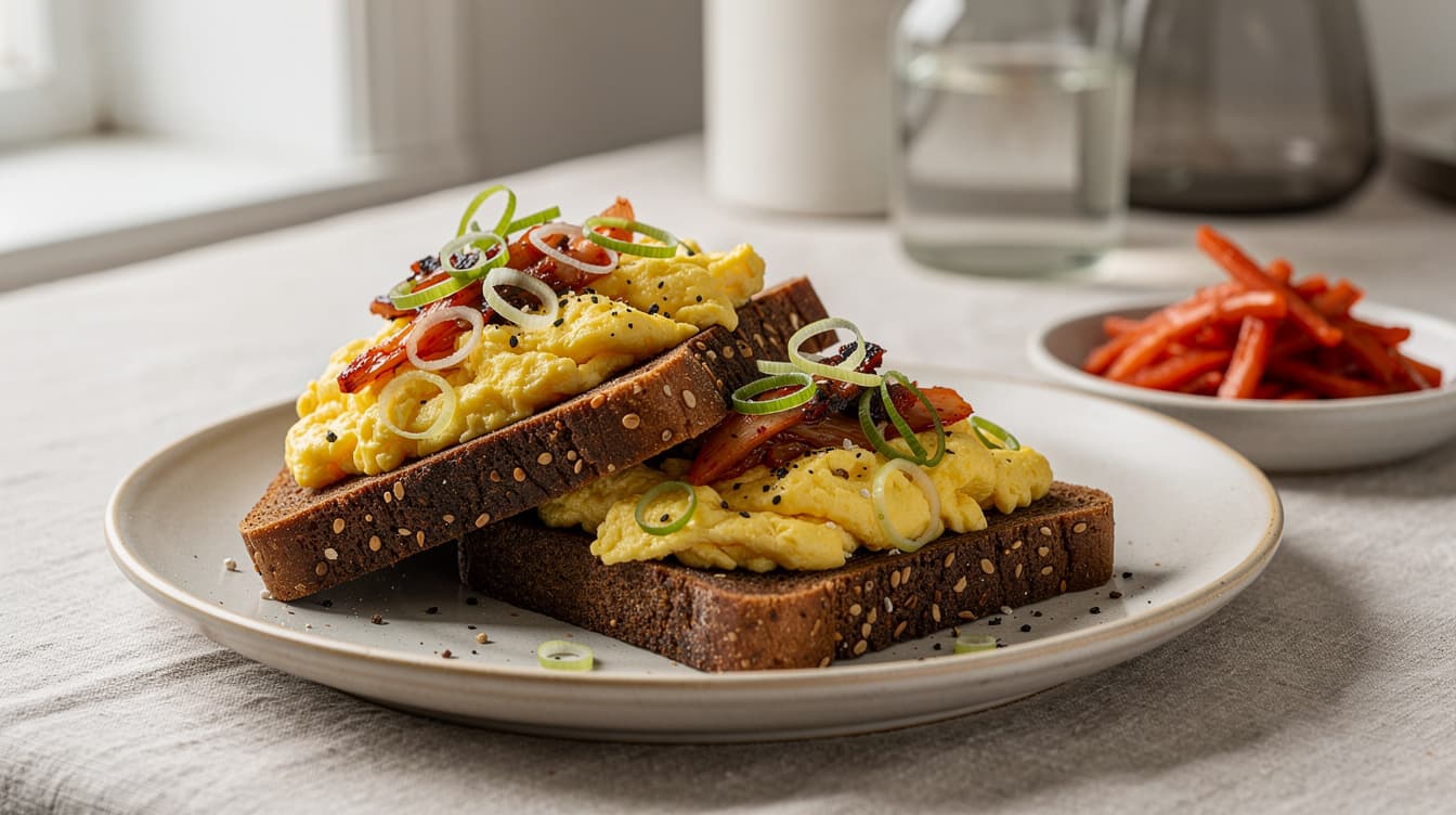 Foto: Äggröra med kimchi på rågbröd