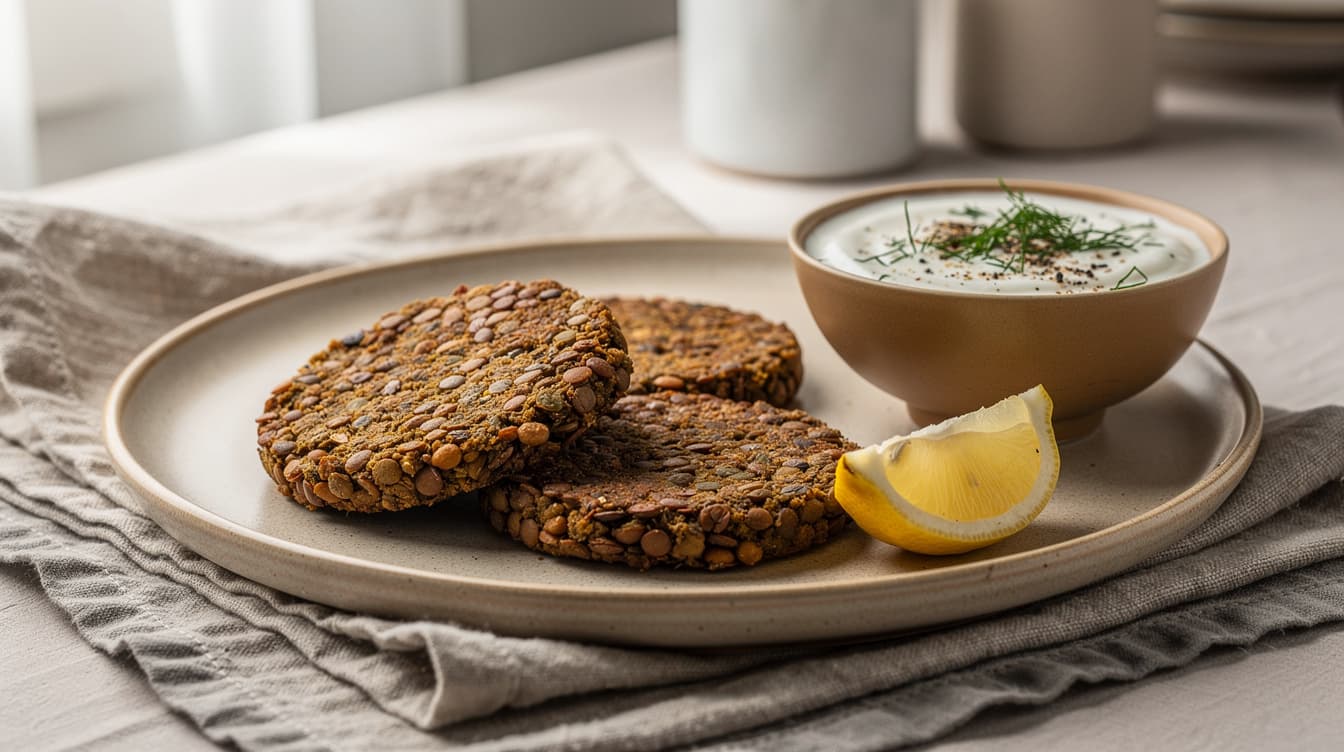 Foto: Krispiga linsbiffar med yoghurtsås