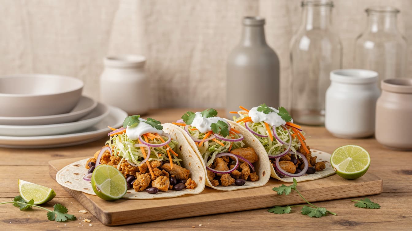Foto: Proteintacos med kycklingfärs och vitkålsslaw